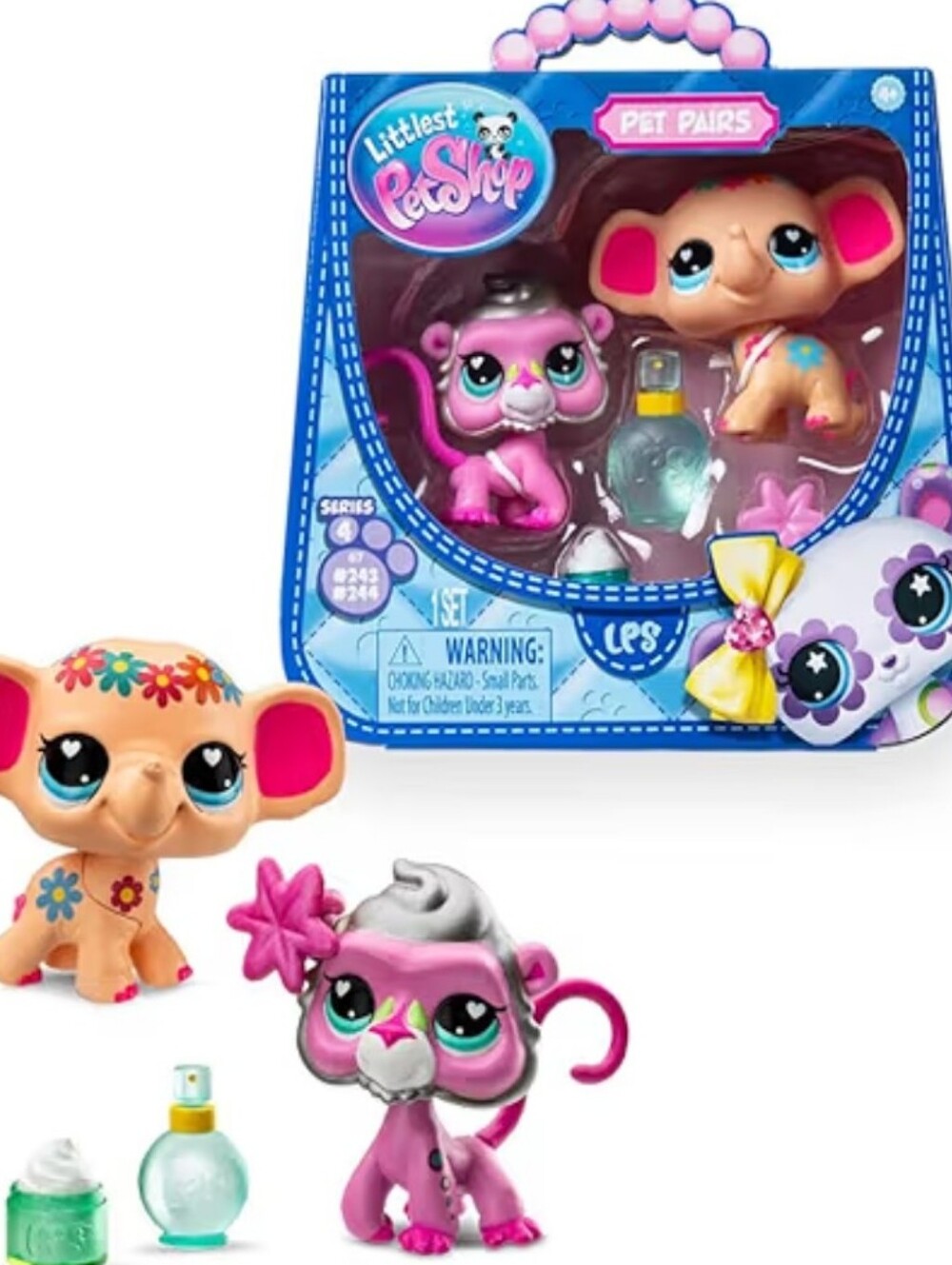 Littlest Pet Shop Floral Elephant & Baboon Pet Pairs Set 2 Pets Series 4
